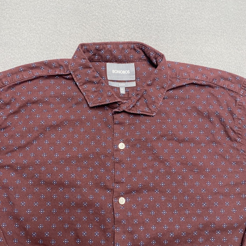 Bonobos Shirt Mens XL Burgundy Blue Slim Fit Long Sleeve‎ Button Up Modern